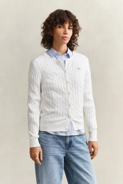 Gant Cable Knit Cardigan In White