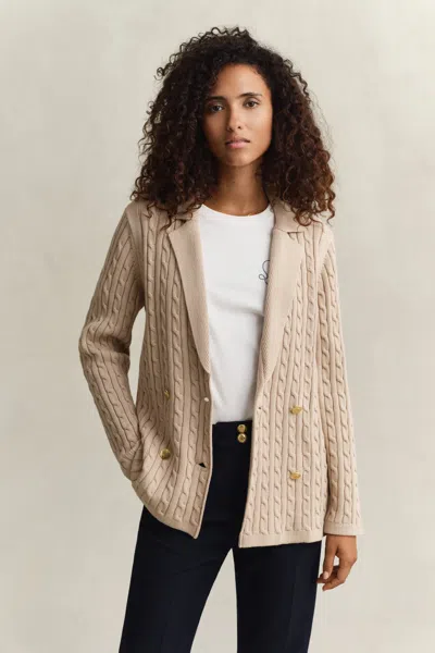 Gant Cable Knit Club Blazer In Brown