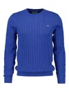 Gant Cable-knit Crew-neck Sweater In Blue