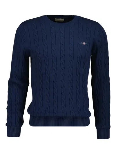 Gant Cable-knit Crew-neck Sweater In Blue