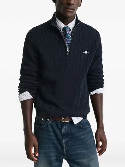 Gant Cable-knit Half-zip Sweater In Blue