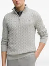 Gant Cable-knit Half-zip Sweater In Gray