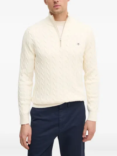Gant Cable-knit Half-zip Sweater In Neutral