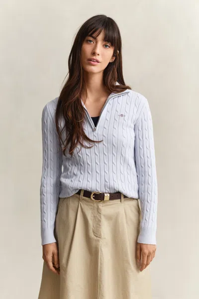 Gant Cable Knit Half-zip Sweater In Blue