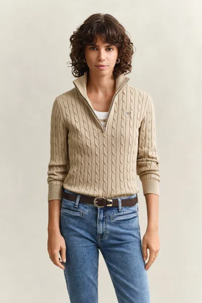 Gant Cable Knit Half-zip Sweater In Neutral