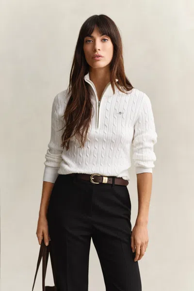 Gant Cable Knit Half-zip Sweater In White