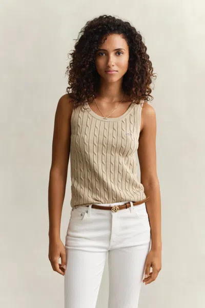 Gant Cable Knit Tank Top In Brown