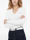 Gant Cotton Cable Knit V-neck Sweater With Logo In White