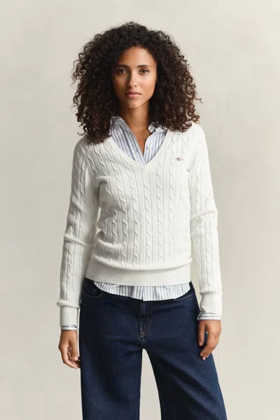 Gant Cable Knit V-neck Sweater In Animal Print