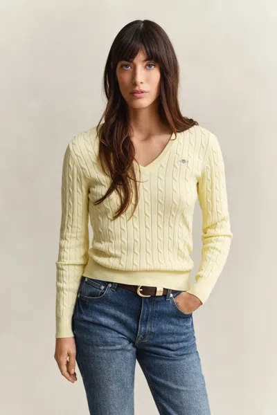 Gant Cable Knit V-neck Sweater In Multi