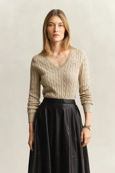 Gant Cable Knit V-neck Sweater In Neutral