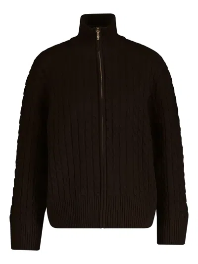 Gant Cable-knit Zipped Cardigan In Brown
