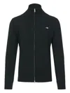 Gant Cable Zipped Cotton Cardigan In Black
