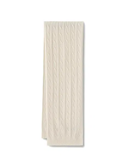 Gant Cable-knit Embroidered-logo Scarf In Neutral