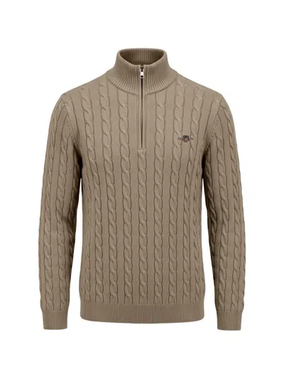 Gant Cable-knit Quarter-zip Sweater In Green