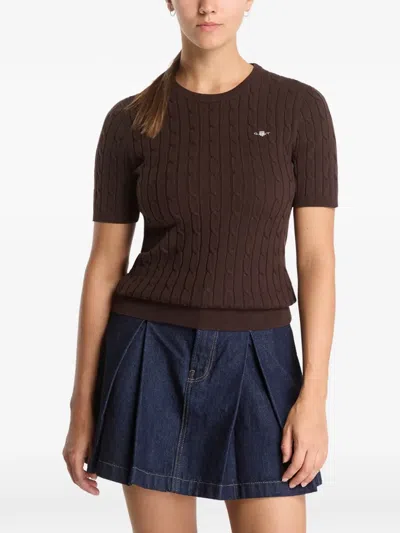 Gant Cable-knit Short-sleeve Sweater In Multi