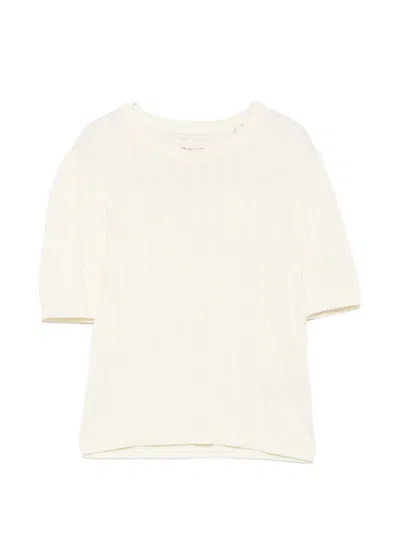 Gant Cable-knit Short-sleeve T-shirt In White