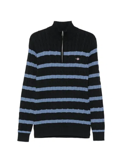 Gant Striped Cotton Cable Knit Half-zip Sweater In Multi