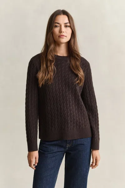Gant Cashmere Cable Knit Sweater In Brown