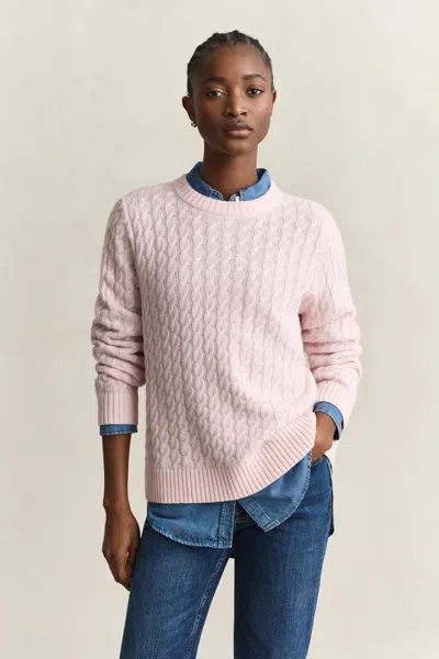 Gant Cashmere Cable Knit Sweater In Pink