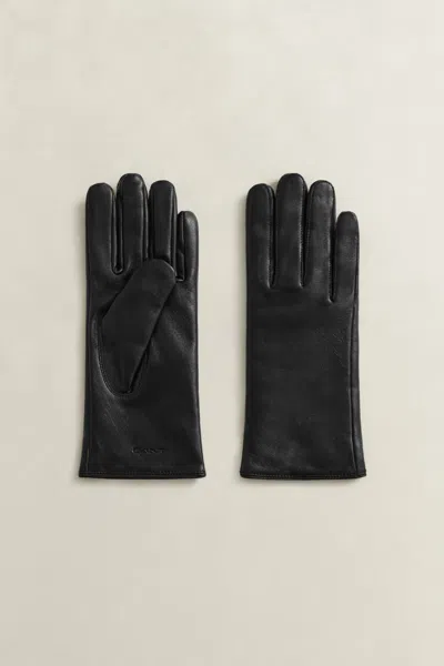 Gant Cashmere Lined Leather Gloves In Black