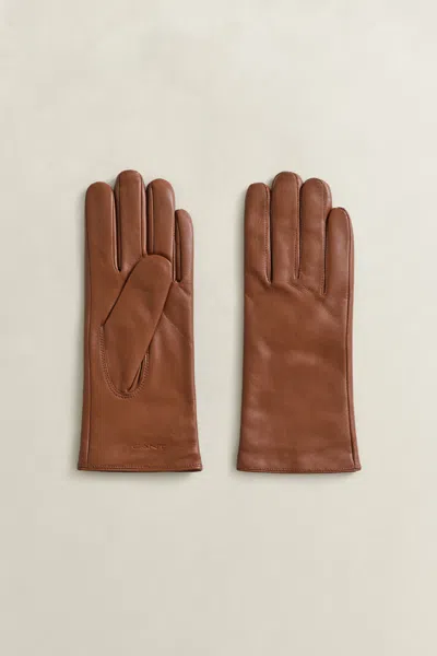 Gant Cashmere Lined Leather Gloves In Brown