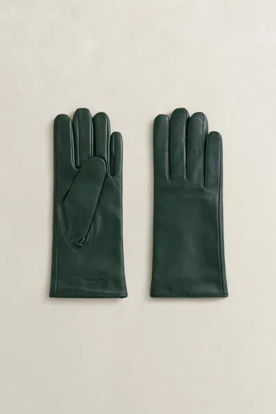 Gant Cashmere Lined Leather Gloves In Green