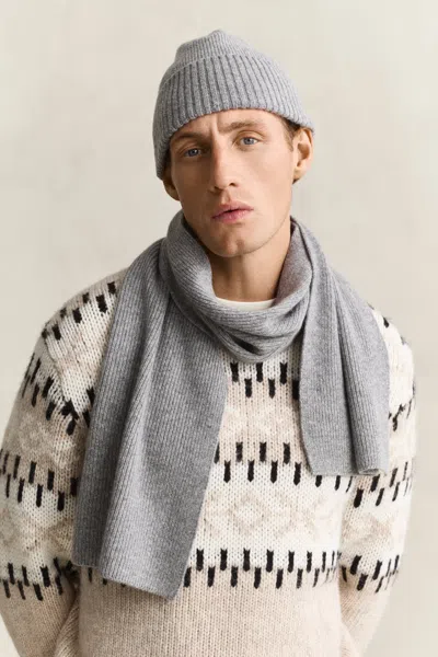 Gant Cashmere Scarf & Beanie Gift Set In Dark Grey