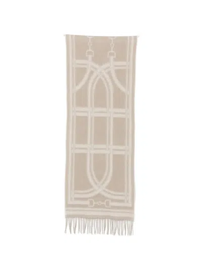 Gant Chain-jacquard Wool Scarf In Neutral
