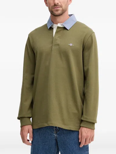 Gant Chambray-collar Polo Shirt In Green