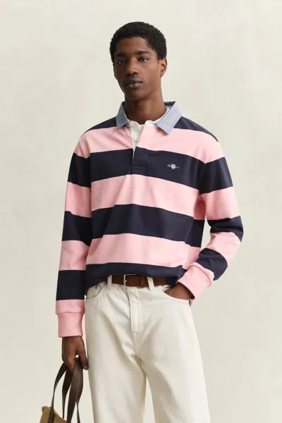 Gant Mens Regular Chambray Stripe Heavy Rugger In Pink