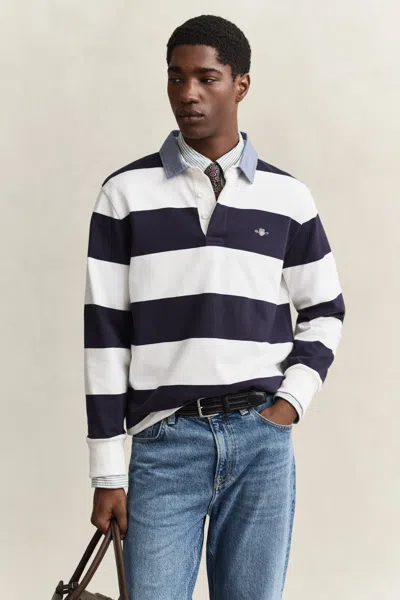 Gant Mens Regular Fit Chambray Stripe Heavy Rugger In Blue