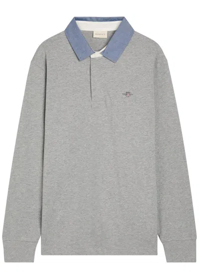Gant Chambray-collar Cotton Rugby Shirt In Gray