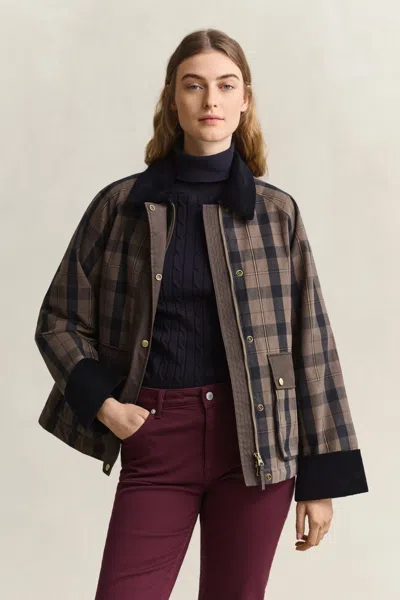 Gant Check Waxed Jacket In Brown