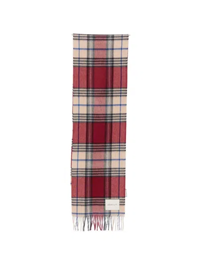 Gant Checked Fringed Scarf In Red