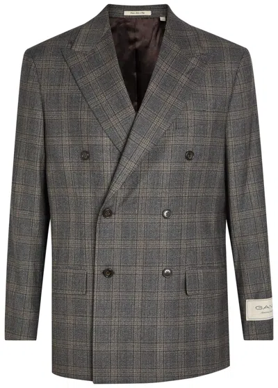 Gant Double-breasted Checked Blazer In Gray
