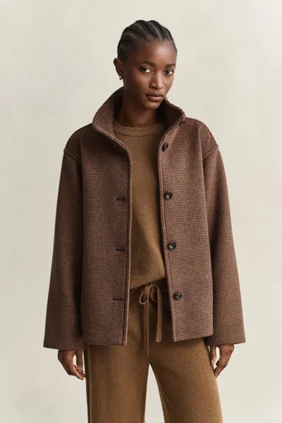Gant Checked Wool Blend Jacket In Brown