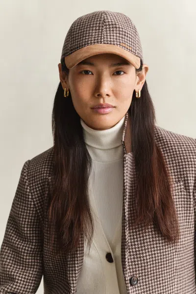Gant Checked Wool Cap In Faded Taupe