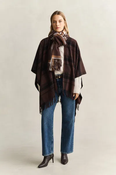 Gant Checked Wool Poncho In Brown