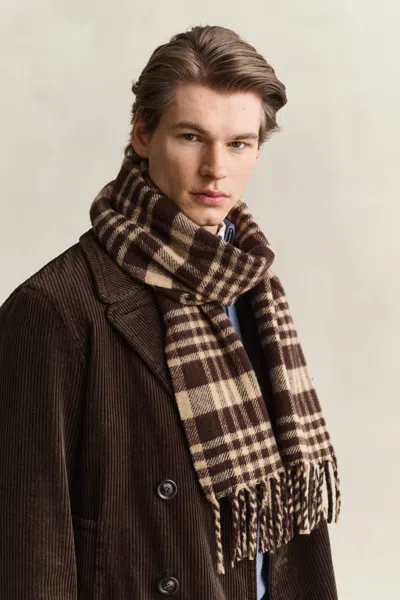 Gant Checked Wool Scarf In Brown