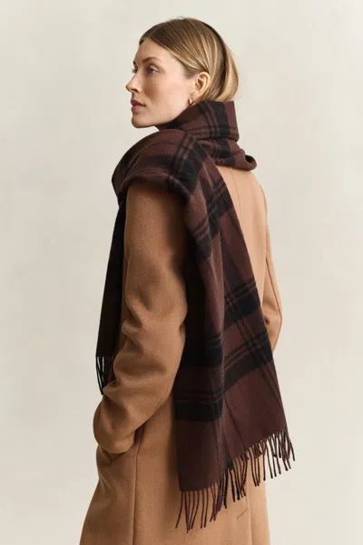Gant Checked Wool Scarf In Brown
