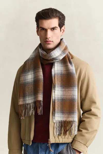 Gant Checked Wool Scarf In Brown
