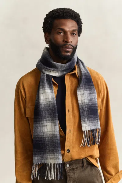 Gant Checked Wool Scarf In Blue