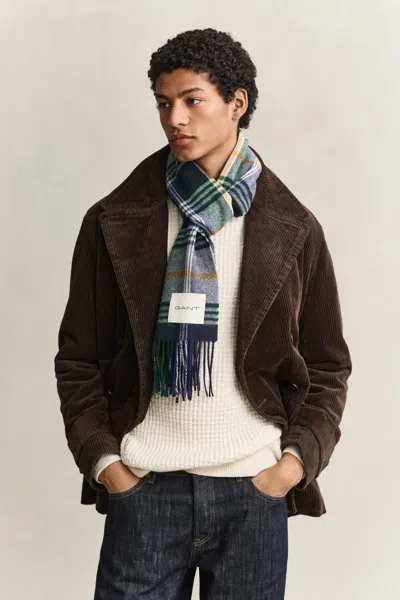 Gant Checked Wool Scarf In Navy