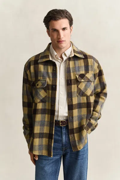 Gant Checked Wool Shirt In Khaki
