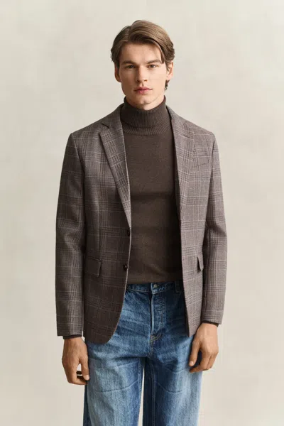 Gant Checked Wool Suit Jacket In Brown