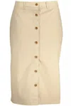 GANT CHIC BEIGE LONGUETTE SKIRT WITH CLASSIC BUTTON DETAIL