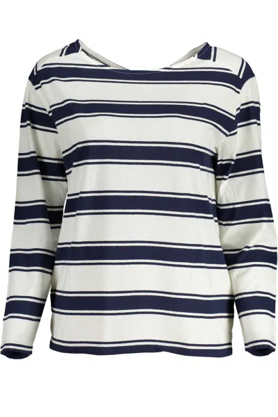 Gant Chic Long-sleeved White Cotton Tee With V-neck Detail