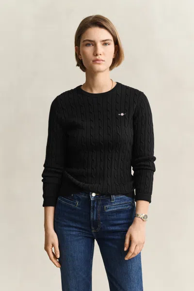 Gant Classic Cable Knit Sweater In Black