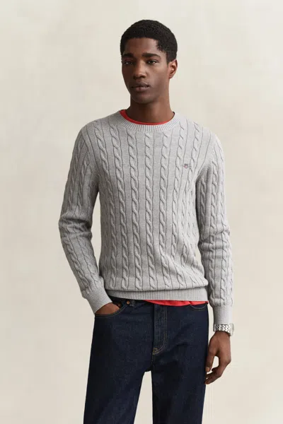Gant Classic Cable Knit Sweater In Gray